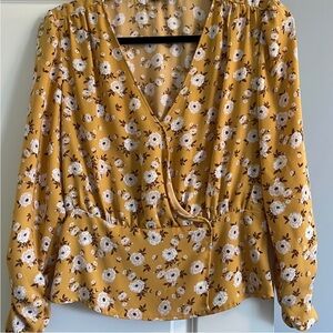 Floral Mustard Wrap Top